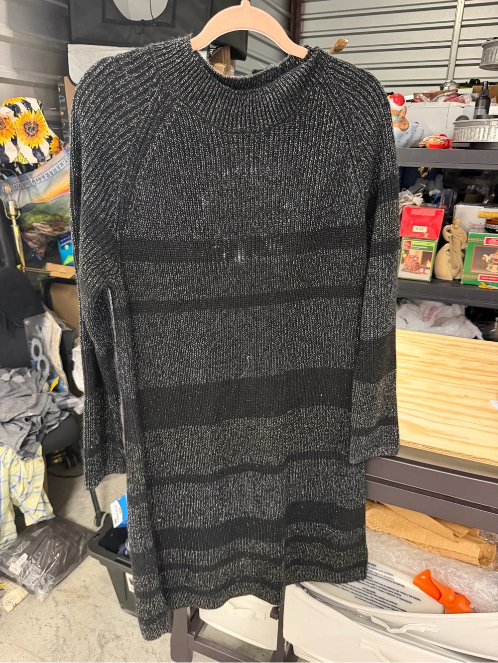 Ophelia Roe Women’s 1X Black Silver Metallic Knit Long Sweater Tunic